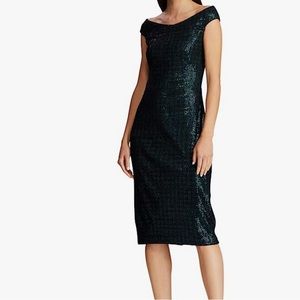 Ralph Lauren Womens Black Sequined Cap Sleeve Off Shoulder Dress